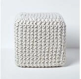Homescapes Pouf Gestrickter Sitzw&uuml;rfel 100% Baumwolle, Natur