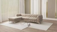 S-Style M&ouml;bel Ecksofa Kalina, Chesterfield mit Ottomane mit silbernen Metall