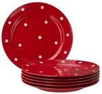 van Well Speiseteller 6er Set Essteller flach Emily 27cm rot mit wei&szlig;en Punkten