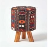 Homescapes Fu&szlig;hocker Hocker Kilim-Design Holzf&uuml;&szlig;e 32 Rund
