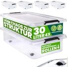 Deuba Aufbewahrungsbox (4 St), 30L Deckel stapelbar Rollen Kunststoff BPA frei