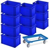 BRB-Lagertechnik Stapelbox 10er SPAR-Set Euro-Beh&auml;lter + Transportroller,