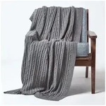 Plaid Baumwolldecke mit Zopfmuster, grau, 150 x 200 cm, Homescapes grau 150 cm...