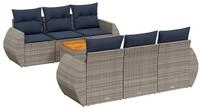 vidaXL Gartenlounge-Set 7-teiliges Gartensofa-Set mit Kissen, grau, Polyrattan,