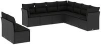 vidaXL Gartenlounge-Set 9-tlg. Garten-Sofagarnitur mit Kissen Schwarz Poly...
