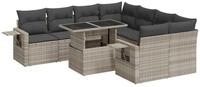 vidaXL Gartenlounge-Set 9-tlg. Garten-Sofagarnitur mit Kissen Hellgrau Poly...