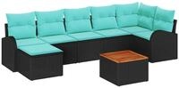 vidaXL Gartenlounge-Set Gartensofa-set 8 pcs Schwarz und T&uuml;rkis Poly-Rattan,...