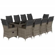 vidaXL Gartenlounge-Set 11-tlg. Garten-Bistro-Set mit Kissen Grau Poly Rattan,