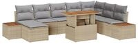 vidaXL Gartenlounge-Set Garten-Sofa-Set mit Speicher 9 pcs Beige Poly Rattan,...