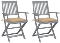vidaXL Gartenstuhl Klappbare Gartenst&uuml;hle 2 Stk. mit Kissen Massivholz (2 St)