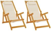 vidaXL Gartenstuhl Liegestuhl mit Kissen 2 pcs Braun Massivholz (2 St)