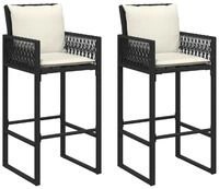 vidaXL Gartenstuhl Garten-Barhocker mit Kissen 2 Stk. Schwarz Poly Rattan (2 St)