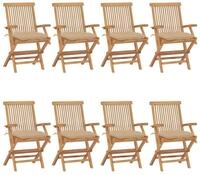 vidaXL Gartenstuhl, Gartenst&uuml;hle mit Beigen Kissen 8 Stk. Massivholz Teak