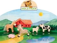 Holztiger Spielwelt Bauernhof-Set aus Holz &ndash; Kalb, Fohlen, Esel, Ferkel, Lamm,