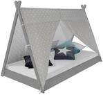 Homestyle4u Kinderbett 90x200 TIPI mit Dach Wei&szlig; oder Grau Holzbett Zelt...