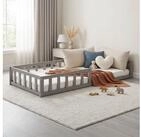 Homestyle4u Kinderbett 90x200 / 120x200 Wei&szlig; Natur Holzbett Bodenbett...