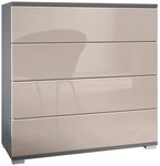 Vladon Kommode Pavos V3 (Sideboard, mit 4 Schubladen), Anthrazit matt/Sandgrau