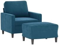 vidaXL Sofa Sessel mit Hocker Blau 60 cm Samt, 1 Teile