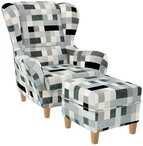 Supellex Ohrensessel Sofia Relaxsessel mit Hocker &ndash; Patchwork Grau