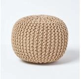 Homescapes Pouf Runder Strickpouf 100% Baumwolle, cremewei&szlig;