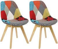 Woltu 4-Fu&szlig;stuhl (2 St), Patchwork St&uuml;hle, Leinen Stoff Holzbeine