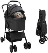 vidaXL Hundebuggy Faltbarer Haustierwagen Schwarz 81 x 47 x 99 cm Polyester,...