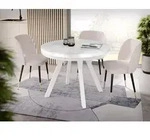 WFL GROUP Esstisch Lume Wei&szlig; ausziehbar rund modern mit wei&szlig;en Holzbeinen...