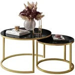 Lookway Couchtisch CIRI 2in1 Hochglanz mit Gold Matt Gestell, Runder Tisch (2er...
