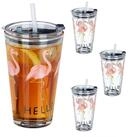 relaxdays Gl&auml;ser-Set 4er Set Glasbecher Flamingo, Glas
