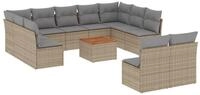 vidaXL Gartenlounge-Set 12-tlg. Garten-Sofagarnitur mit Kissen Beige Poly...
