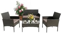relaxdays Gartenlounge-Set 4-teiliges Gartenm&ouml;bel Set Rattan, schwarz