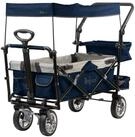 Zelsius Bollerwagen faltbar mit Dach, Blau / Grau, Transportwagen mit Gurtsystem