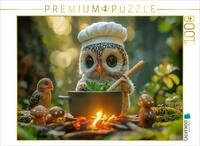 CALVENDO Puzzle CALVENDO Puzzle S&uuml;&szlig;e Eule kocht am Lagerfeuer - K&ouml;stliche