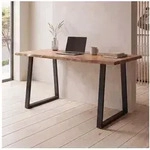 FINEBUY Schreibtisch FB68330 Akazie Massivholz Metall B&uuml;rotisch Computertisch