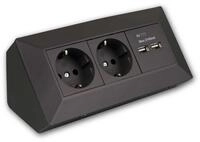 ChiliTec Aufputz-Steckdose 2-fach Steckdosenblock + 2xUSB-A schwar 250V~/ 16A