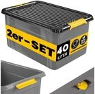 monzana Aufbewahrungsbox, 2x 40L Deckel 40kg belastbar stapelbar stabil BPA frei