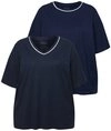 Ulla Popken Pyjama Pyjama-Shirts 2er-Pack Punkte/uni Halbarm