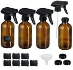 relaxdays Spr&uuml;hflasche Braunglas 4er Set, 500 ml braun|schwarz 0.5 l | 9.5 cm...