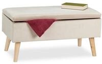 relaxdays Sitzbank Samt Sitzbank mit Stauraum, Creme