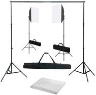 vidaXL Fotohintergrund, Fotostudio-Set mit Softboxen und Hintergrundsystem