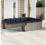 vidaXL Sofaelement 10-teiliges Gartensofa-Set mit Kissen, grau, Polyrattan (1...