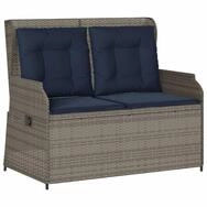 vidaXL Loungesofa Gartenbank mit Liegefunktion und Kissen Grau Polyrattan, 1...