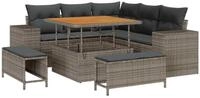 vidaXL Gartenlounge-Set Gartensofa-set mit Kissen 8 pcs Grau Poly-Rattan,...