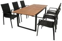 DEGAMO Garten-Essgruppe RIVELLO (6x Stapelsessel, 1x Ausziehtisch), (7-tlg), Alu