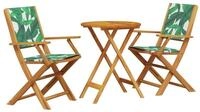 vidaXL Gartenlounge-Set 3-tlg. Bistro-Set Blattmuster Stoff und Massivholz,...