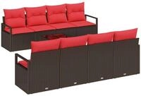 vidaXL Loungesofa Sofa Set mit Kissen 9 pcs Beige und Rot Poly-Rattan, 9 Teile