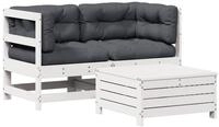 vidaXL Gartenlounge-Set 3-tlg. Garten-Lounge-Set mit Kissen Wei&szlig; Massivholz...