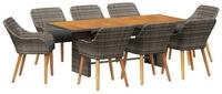 vidaXL Gartenlounge-Set Garten Essgruppe mit Kissen 9 pcs Grau Poly-Rattan,...
