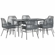 vidaXL Garten-Essgruppe 7-tlg. Garten-Essgruppe mit Kissen Grau Poly Rattan...