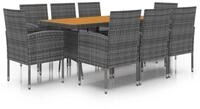 vidaXL Garten-Essgruppe, 9-tlg. Gartengarnitur Poly Rattan Grau